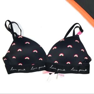 Pink Victoria’s Secret Wear Everywhere Push-up Bra Rainbow Print on Black